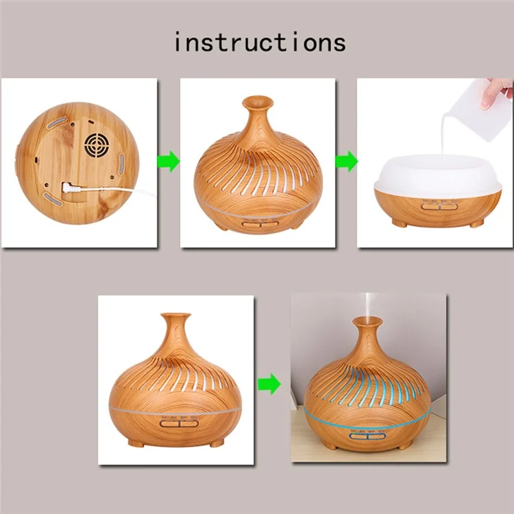 Humidificateur de 500ml en bois avec rayures creuses et diffuseur d'arômes avec télécommande (sans certificat CE) - Brun / Prise UK