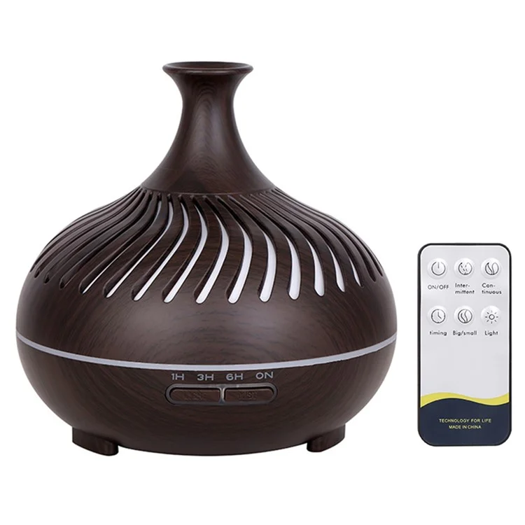 Humidificateur de 500 ml, grain de bois, rayures creuses, diffuseur d'arômes avec télécommande (pas de certification CE) - Noir / Prise UE
