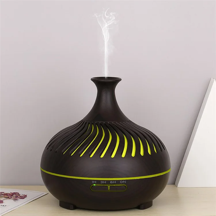Humidificateur de 500 ml, grain de bois, rayures creuses, diffuseur d'arômes avec télécommande (pas de certification CE) - Noir / Prise UE