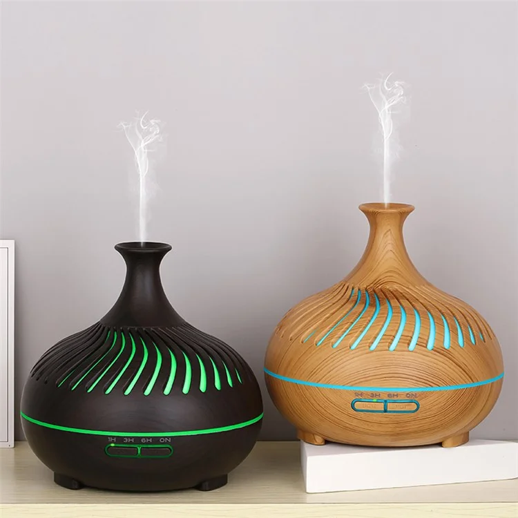 Humidificateur de 500 ml, grain de bois, rayures creuses, diffuseur d'arômes avec télécommande (pas de certification CE) - Noir / Prise UE