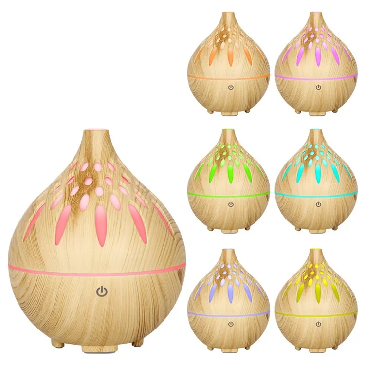 160ml Holz-Humidifier mit automatischer Abschaltung, farbiges Licht und Nebeleffekt (ohne CE-Zertifikat) - Braun / US-Stecker