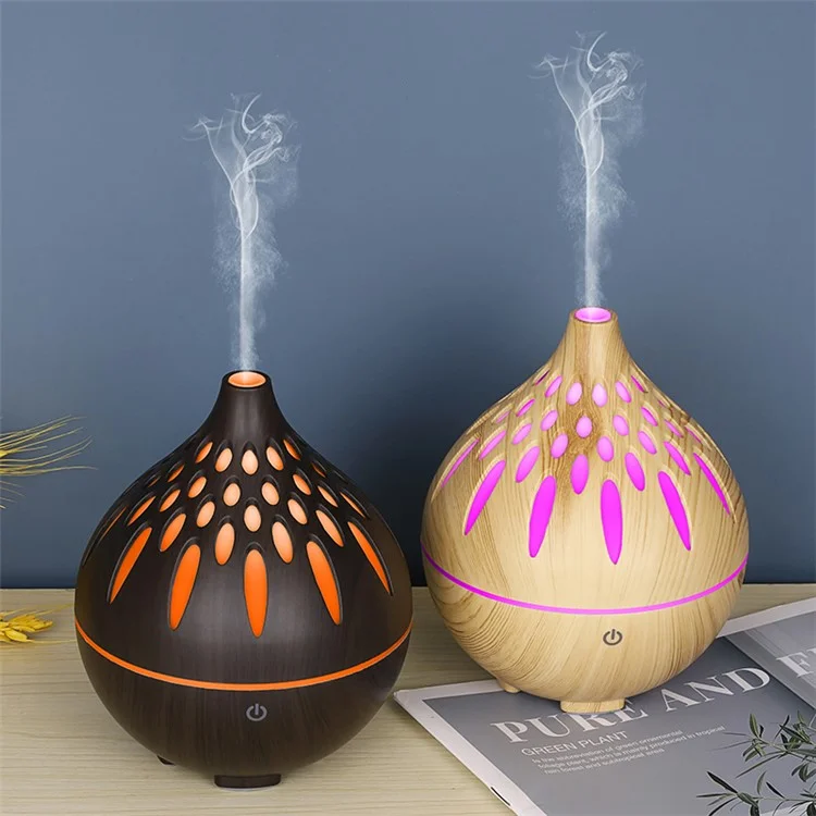 160ml Holz-Humidifier mit automatischer Abschaltung, farbiges Licht und Nebeleffekt (ohne CE-Zertifikat) - Braun / US-Stecker