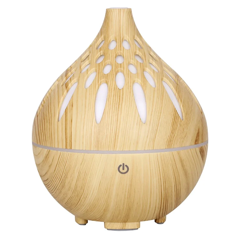 160ml Wood Grain Hollow Humidifier Auto Power-Off Colorful Light Mist Humidifier (No CE Certificate) - Brown / EU Plug