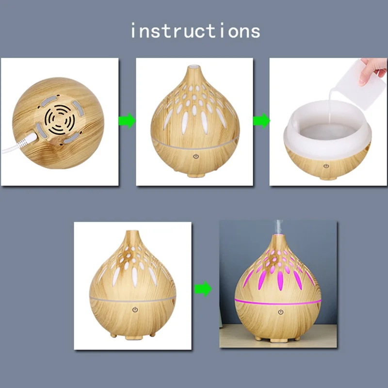 160ml Wood Grain Hollow Humidifier Auto Power-Off Colorful Light Mist Humidifier (No CE Certificate) - Brown / EU Plug