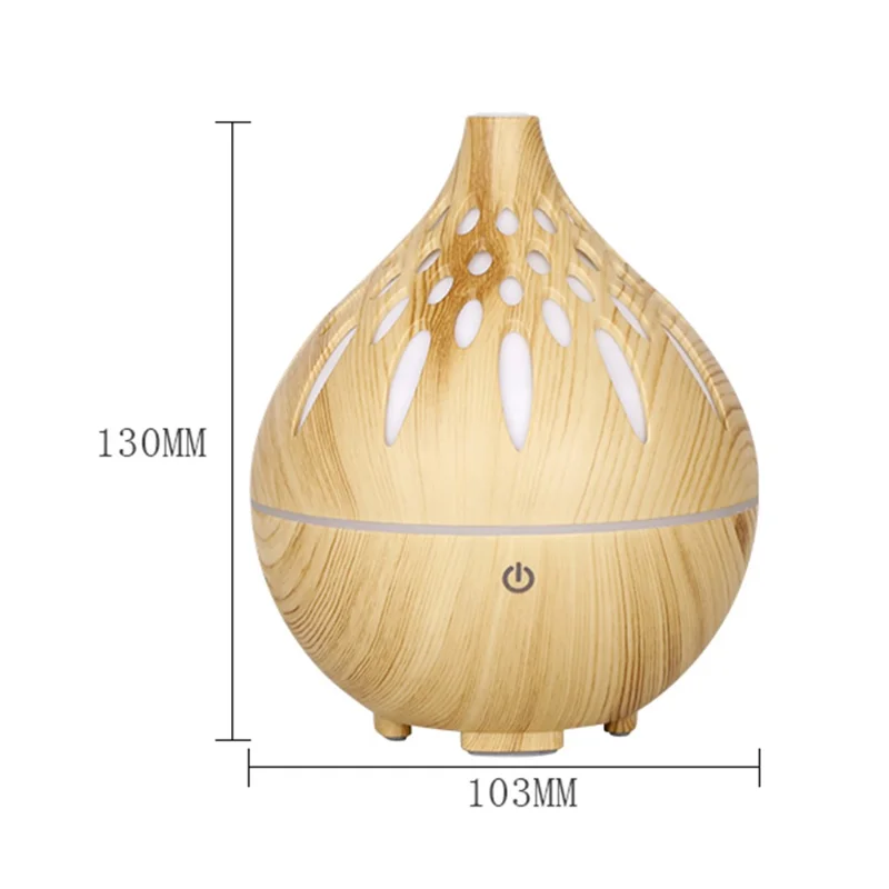 160ml Wood Grain Hollow Humidifier Auto Power-Off Colorful Light Mist Humidifier (No CE Certificate) - Brown / EU Plug