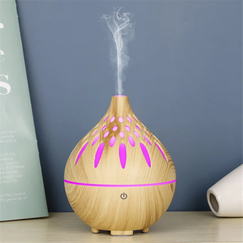 160ml Wood Grain Hollow Humidifier Auto Power-Off Colorful Light Mist Humidifier (No CE Certificate) - Brown / EU Plug