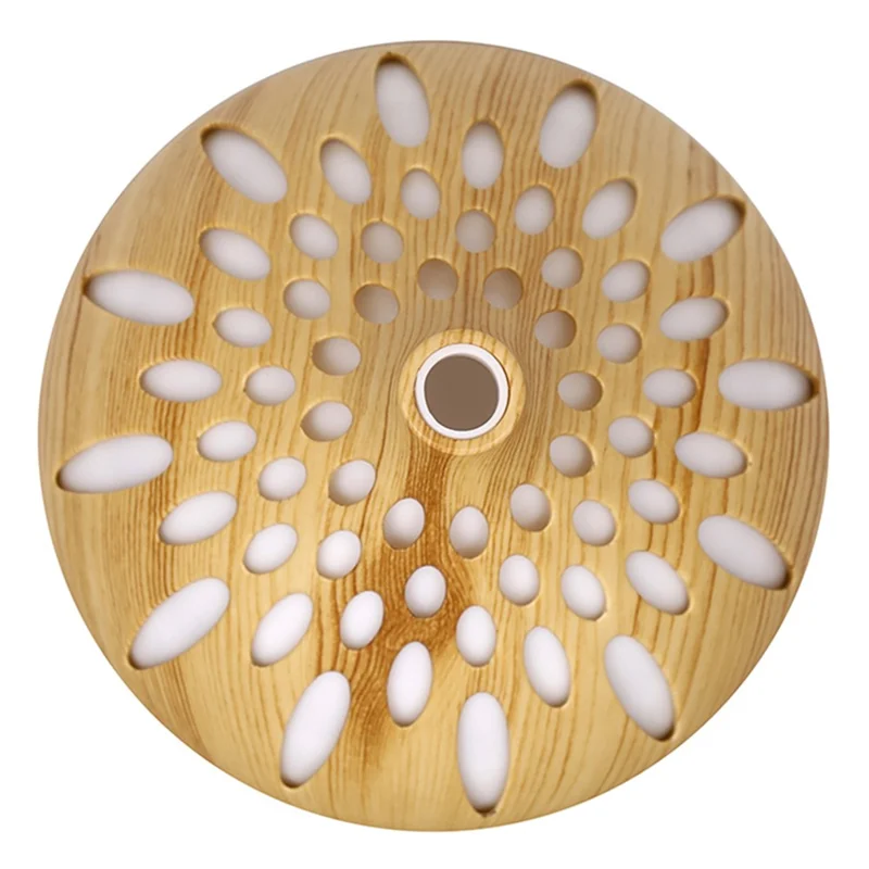 160ml Wood Grain Hollow Humidifier Auto Power-Off Colorful Light Mist Humidifier (No CE Certificate) - Brown / EU Plug