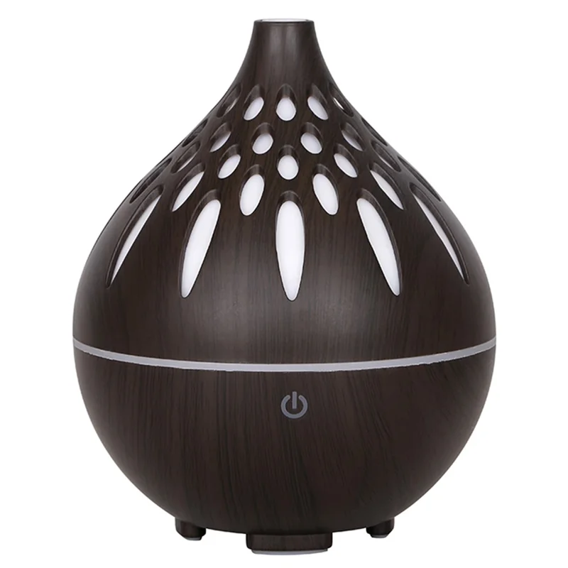 160ml Wood Grain Hollow Humidifier Auto Power-Off Colorful Light Mist Humidifier (No CE Certificate) - Black / US Plug