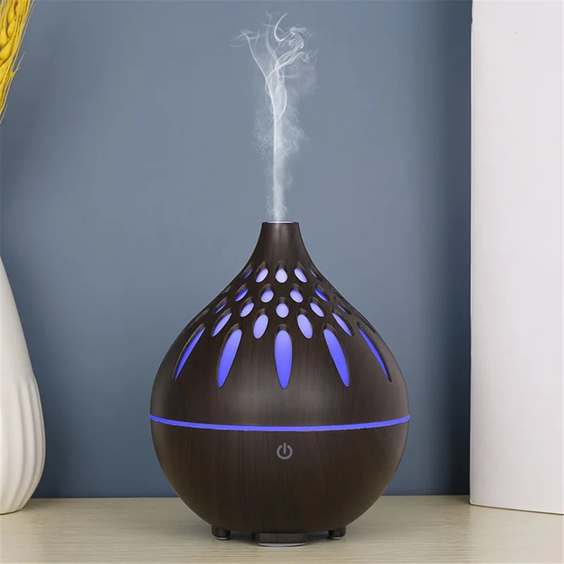 160ml Wood Grain Hollow Humidifier Auto Power-Off Colorful Light Mist Humidifier (No CE Certificate) - Black / US Plug