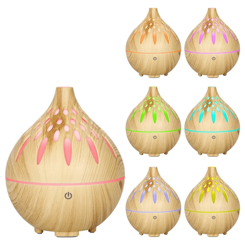 160ml Wood Grain Hollow Humidifier Auto Power-Off Colorful Light Mist Humidifier (No CE Certificate) - Black / US Plug