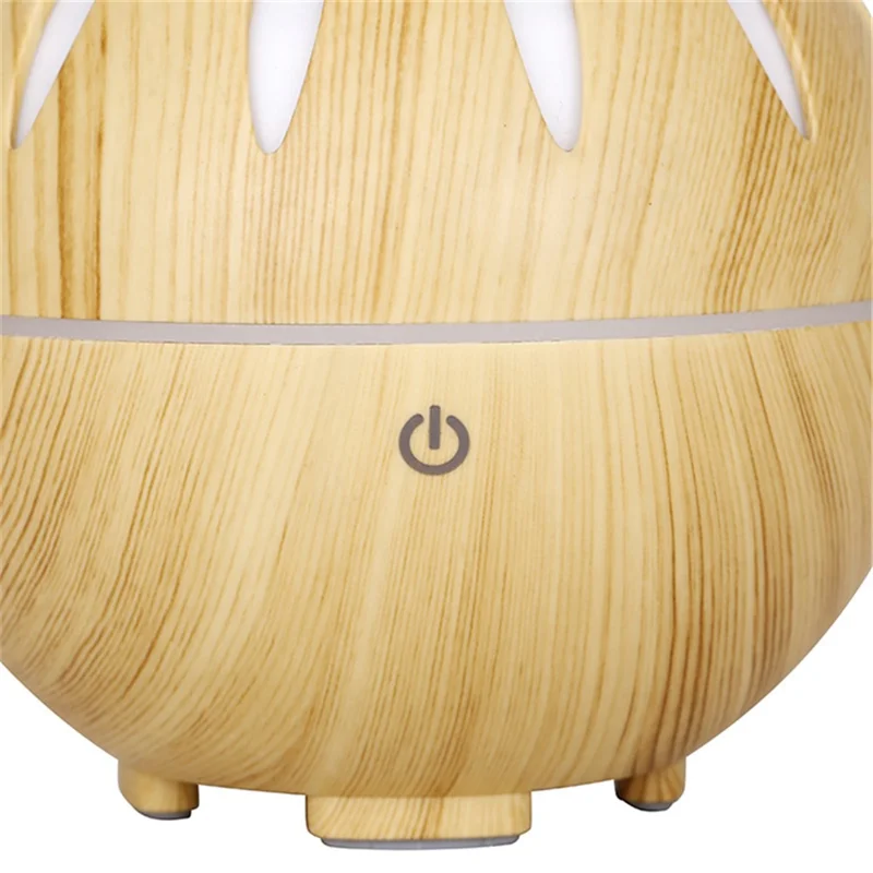 160ml Wood Grain Hollow Humidifier Auto Power-Off Colorful Light Mist Humidifier (No CE Certificate) - Black / US Plug