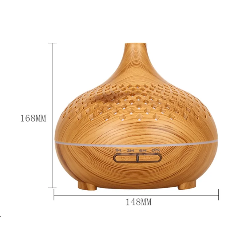 500ml Hollow Humidifier Wood Grain Colorful Light Essential Oil Diffuser with Remote Control (No CE Certificate) - Black / US Plug