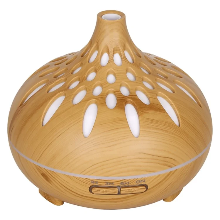 500ml Mute Humidifier Colorful Light Wood Grain Hollow Aroma Diffuser with Remote Control (No CE Certificate) - Brown / US Plug
