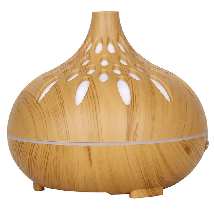 500ml Mute Humidifier Colorful Light Wood Grain Hollow Aroma Diffuser with Remote Control (No CE Certificate) - Brown / US Plug