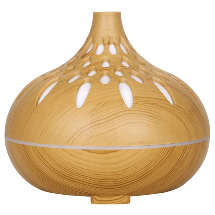 500ml Mute Humidifier Colorful Light Wood Grain Hollow Aroma Diffuser with Remote Control (No CE Certificate) - Brown / US Plug