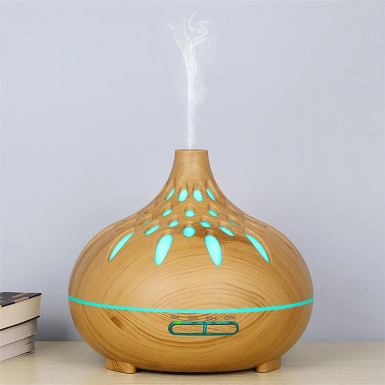 500ml Mute Humidifier Colorful Light Wood Grain Hollow Aroma Diffuser with Remote Control (No CE Certificate) - Brown / US Plug