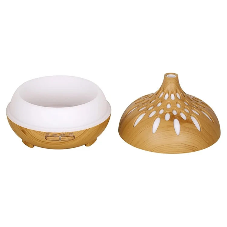 500ml Mute Humidifier Colorful Light Wood Grain Hollow Aroma Diffuser with Remote Control (No CE Certificate) - Brown / US Plug