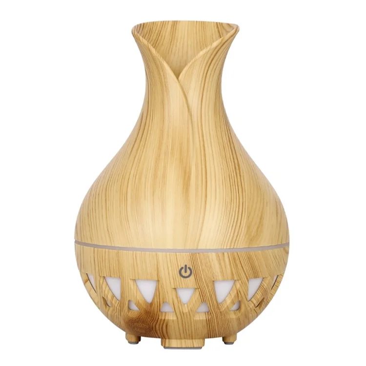 Humidificateur de forme de vase de 160 ml, bois grain coloré creux, diffuseur d'huiles essentielles (sans certificat CE) - Marron / Prise US
