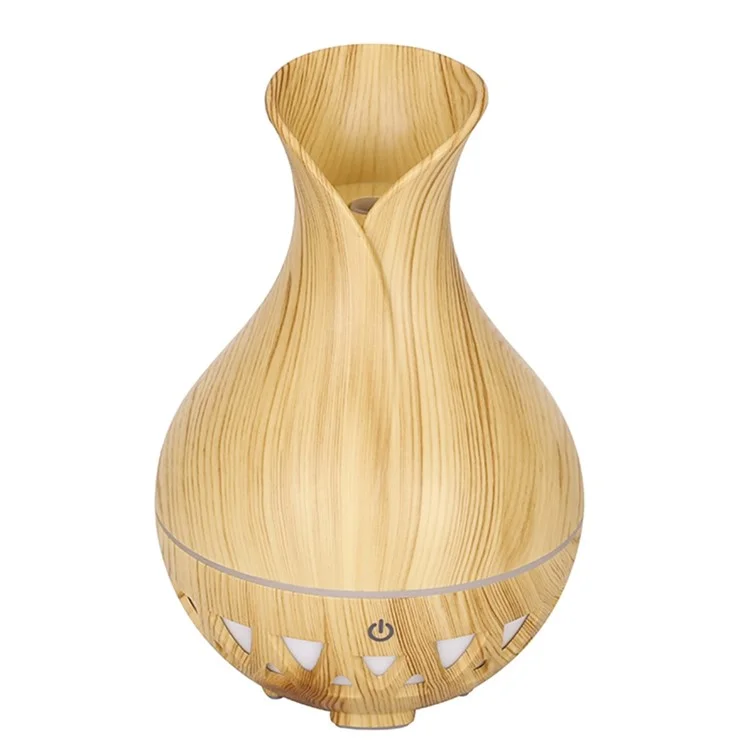 Humidificateur de forme de vase de 160 ml, bois grain coloré creux, diffuseur d'huiles essentielles (sans certificat CE) - Marron / Prise US