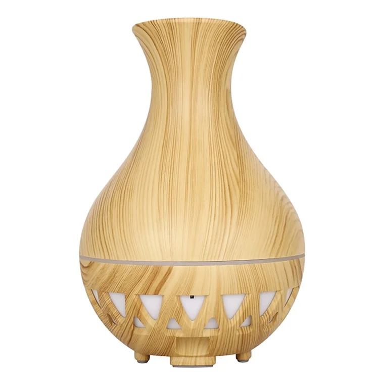 Humidificateur de forme de vase de 160 ml, bois grain coloré creux, diffuseur d'huiles essentielles (sans certificat CE) - Marron / Prise US