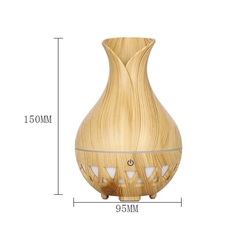 Humidificateur de forme de vase de 160 ml, bois grain coloré creux, diffuseur d'huiles essentielles (sans certificat CE) - Marron / Prise US