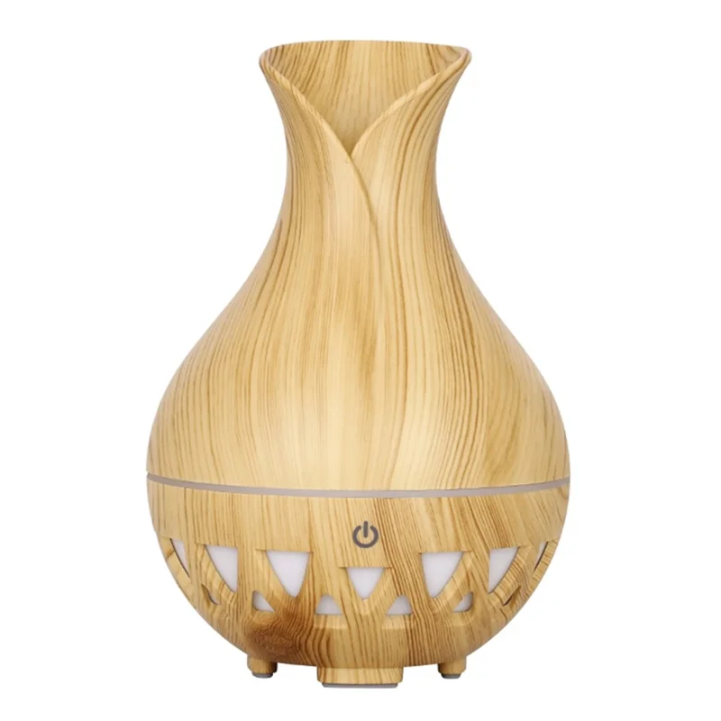 160ml Vase Shape Humidifier Colorful Light Wood Grain Hollow Essential Oil Diffuser (No CE Certificate) - Brown / UK Plug