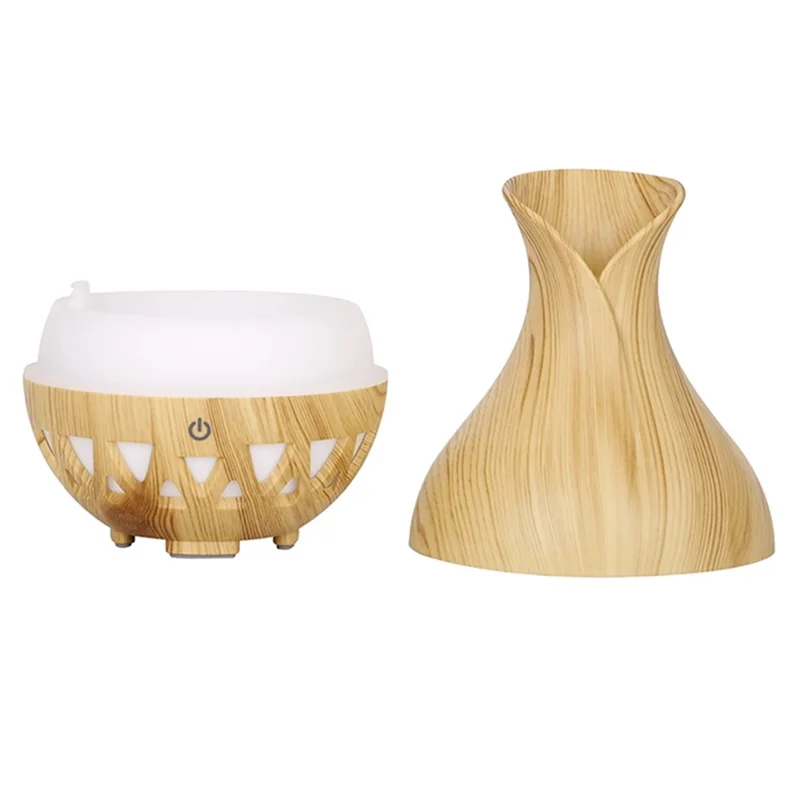 160ml Vase Shape Humidifier Colorful Light Wood Grain Hollow Essential Oil Diffuser (No CE Certificate) - Brown / UK Plug