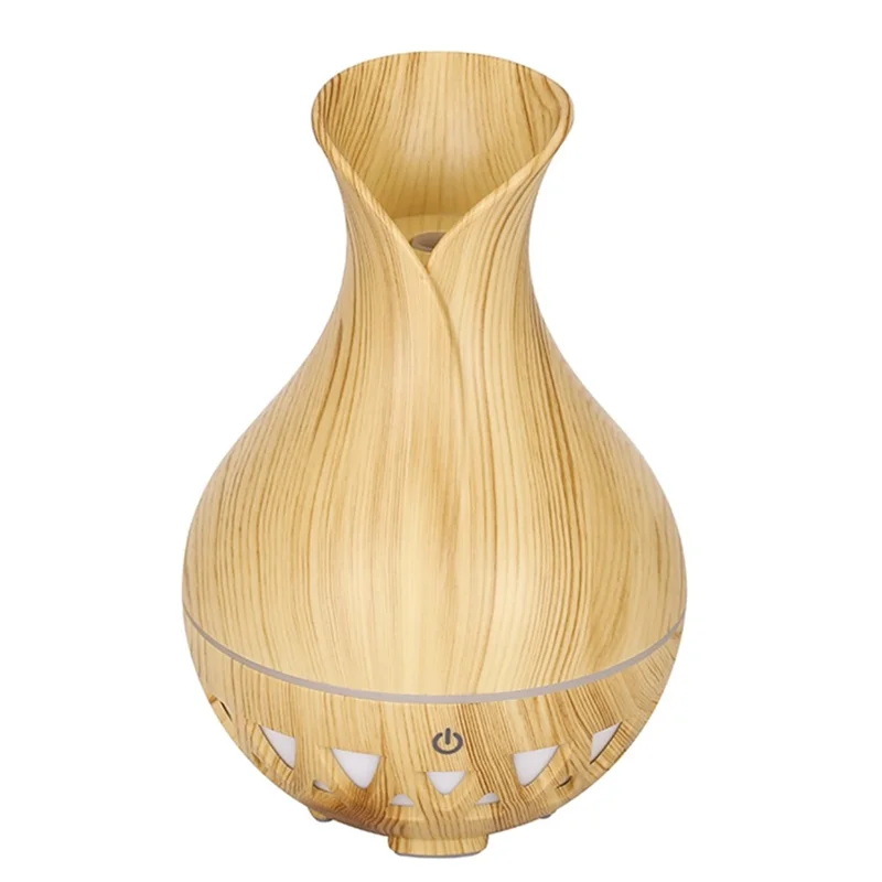 160ml Vase Shape Humidifier Colorful Light Wood Grain Hollow Essential Oil Diffuser (No CE Certificate) - Brown / UK Plug