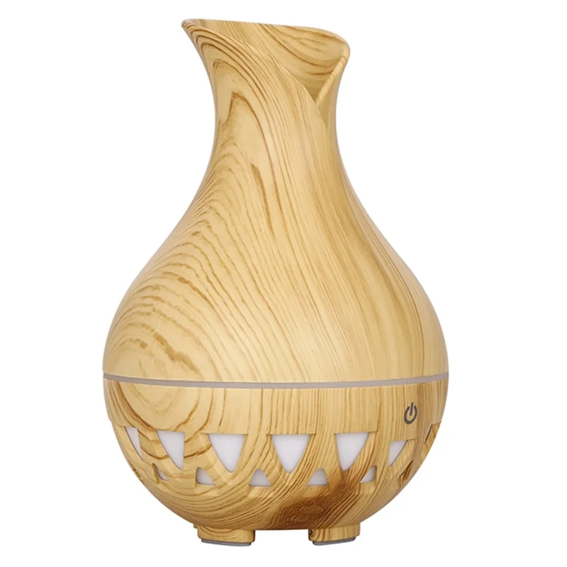 160ml Vase Shape Humidifier Colorful Light Wood Grain Hollow Essential Oil Diffuser (No CE Certificate) - Brown / UK Plug