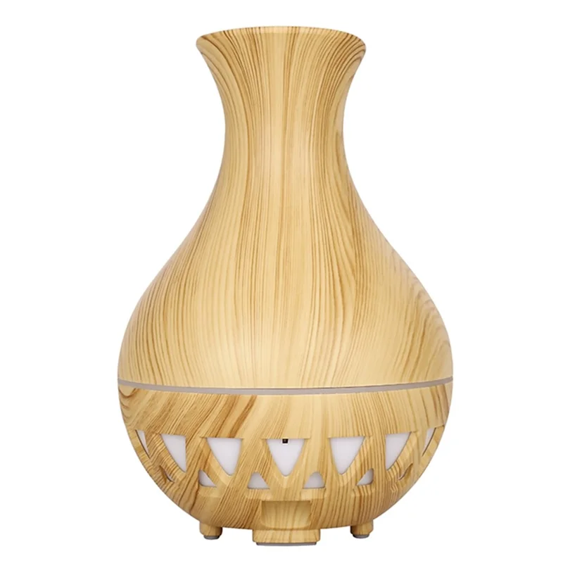 160ml Vase Shape Humidifier Colorful Light Wood Grain Hollow Essential Oil Diffuser (No CE Certificate) - Brown / UK Plug