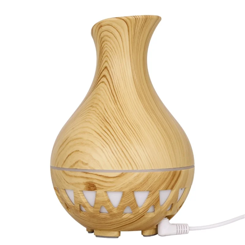 160ml Vase Shape Humidifier Colorful Light Wood Grain Hollow Essential Oil Diffuser (No CE Certificate) - Brown / UK Plug