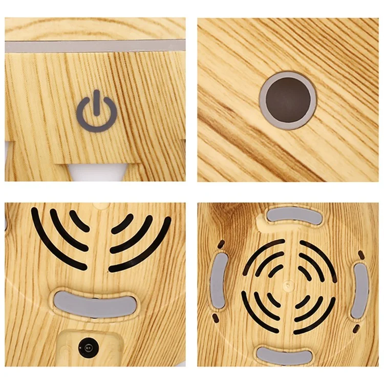 Humidificador ultrasónico de 160 ml de grano de madera con niebla de colores (sin certificado CE) - Marrón / Enchufe de EE. UU.