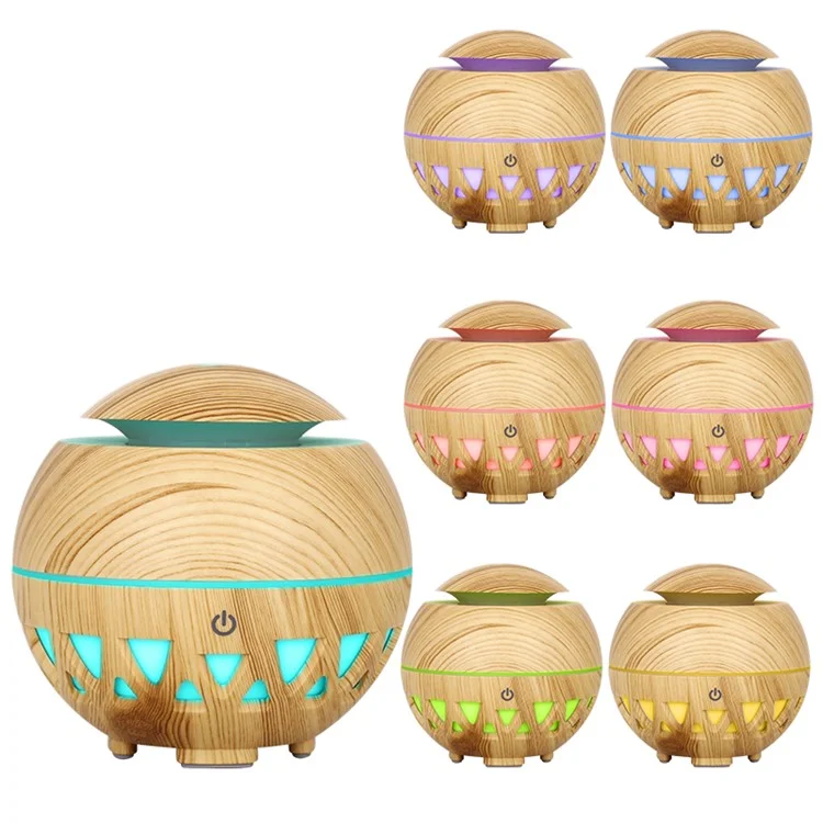 Humidificador ultrasónico de 160 ml de grano de madera con niebla de colores (sin certificado CE) - Marrón / Enchufe de EE. UU.