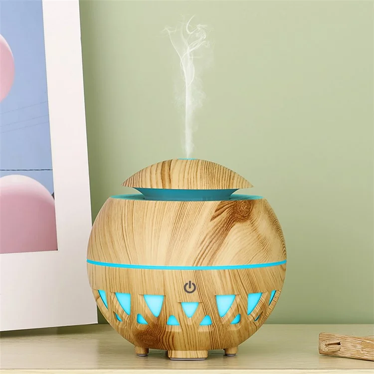 Humidificador ultrasónico de 160 ml de grano de madera con niebla de colores (sin certificado CE) - Marrón / Enchufe de EE. UU.