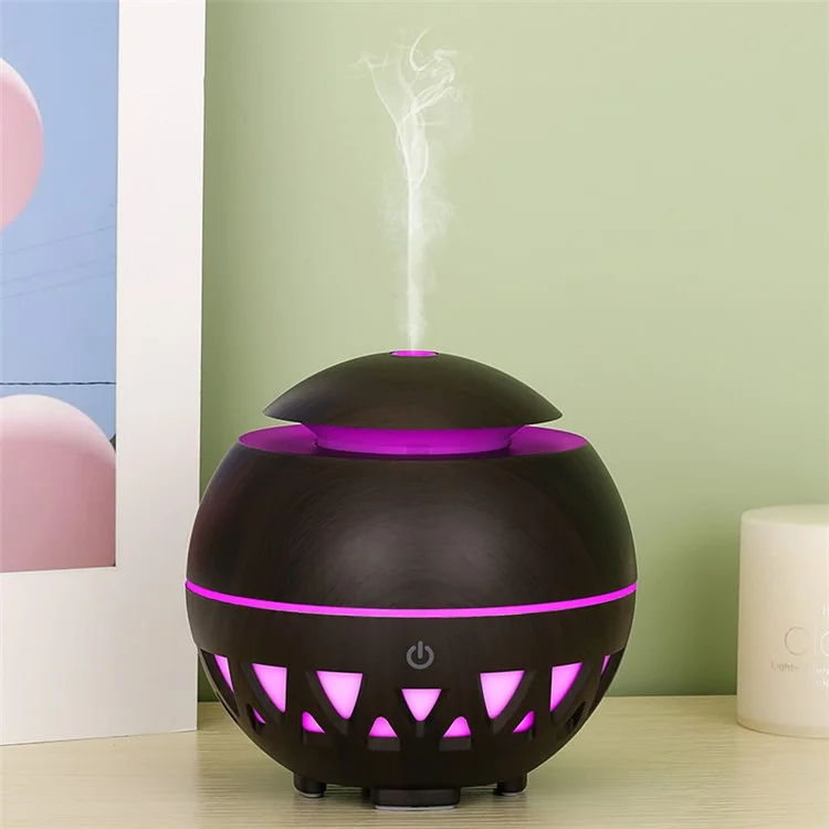 Umidificador Ultrasônico de Grão de Madeira de 160 ml com Névoa Colorida (Sem Certificado CE) - Preto / Plugue EUA
