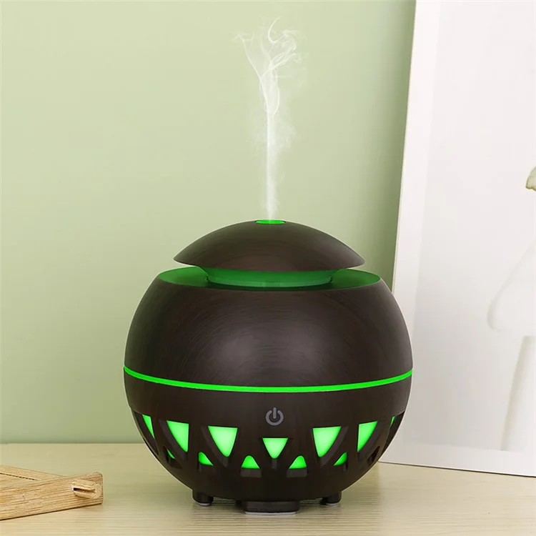 Umidificador Ultrasônico de Grão de Madeira de 160 ml com Névoa Colorida (Sem Certificado CE) - Preto / Plugue EUA