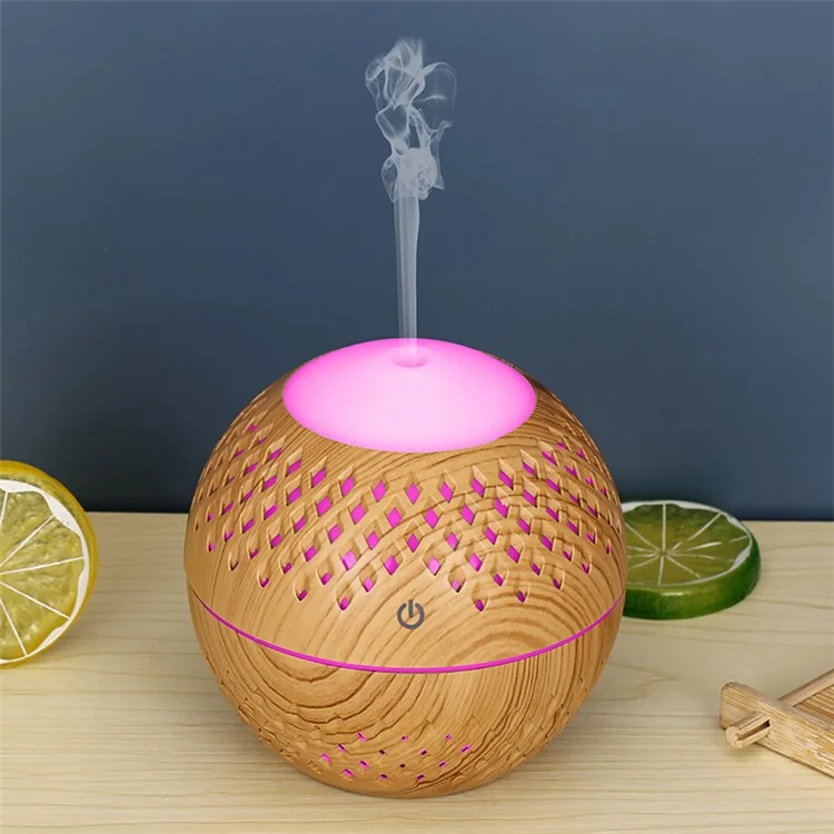 Humidificador de madera maciza de 200 ml para el hogar y la oficina, silencioso, con pulverizador de niebla y luz de colores (sin marcado CE) - Marrón / Enchufe del Reino Unido