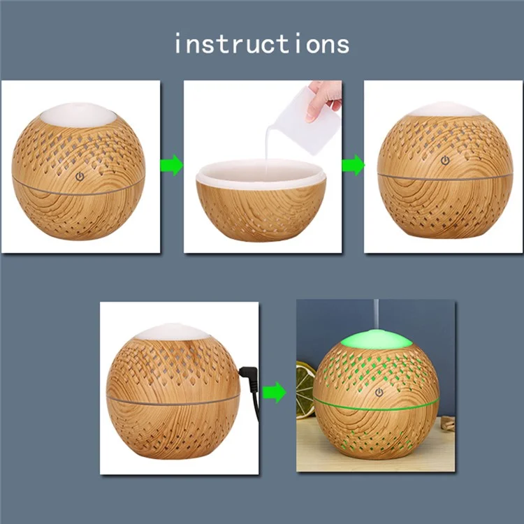 Humidificador de madera maciza de 200 ml para el hogar y la oficina, silencioso, con pulverizador de niebla y luz de colores (sin marcado CE) - Marrón / Enchufe del Reino Unido