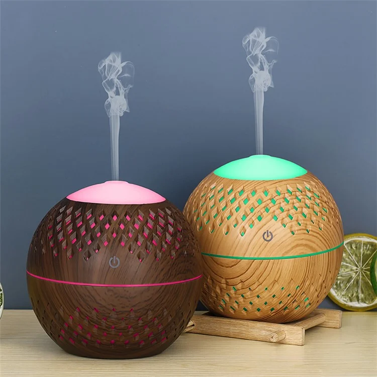 Humidificador de madera maciza de 200 ml para el hogar y la oficina, silencioso, con pulverizador de niebla y luz de colores (sin marcado CE) - Marrón / Enchufe del Reino Unido