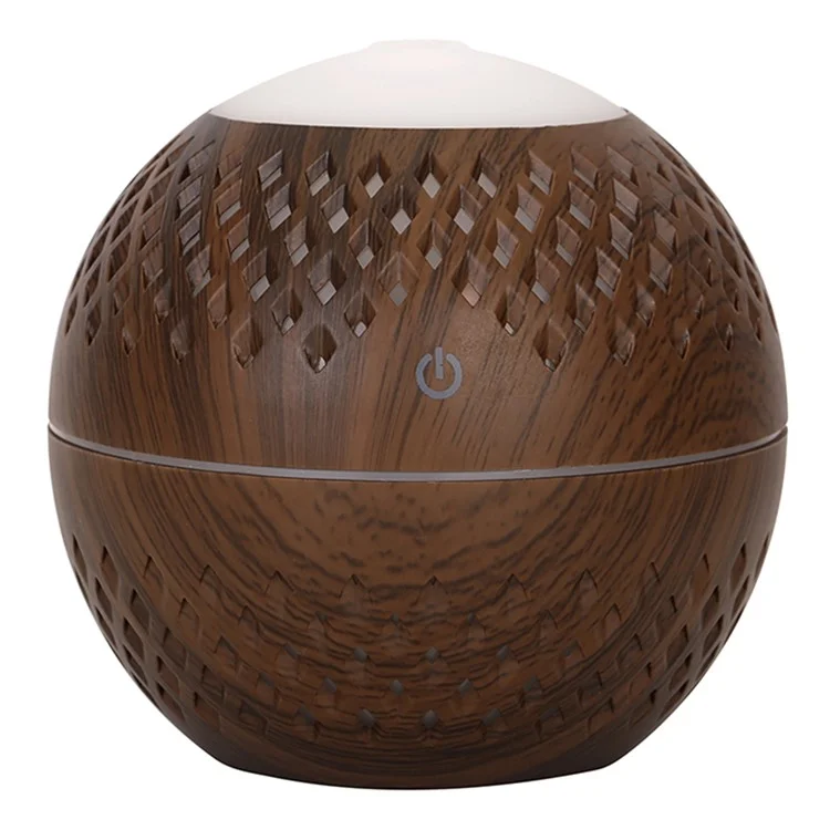 Humidificador de Aire de Grano de Madera Hueco de 200 ml para el Hogar, Oficina, Niebla Silenciosa con Luz Colorida (Sin CE) - Negro / Enchufe de la UE
