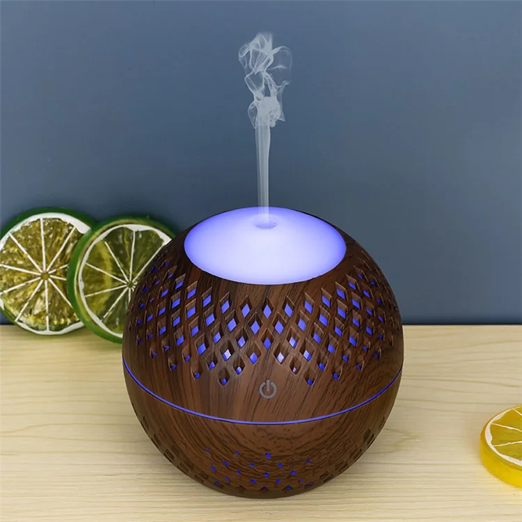 Humidificador de Aire de Grano de Madera Hueco de 200 ml para el Hogar, Oficina, Niebla Silenciosa con Luz Colorida (Sin CE) - Negro / Enchufe de la UE