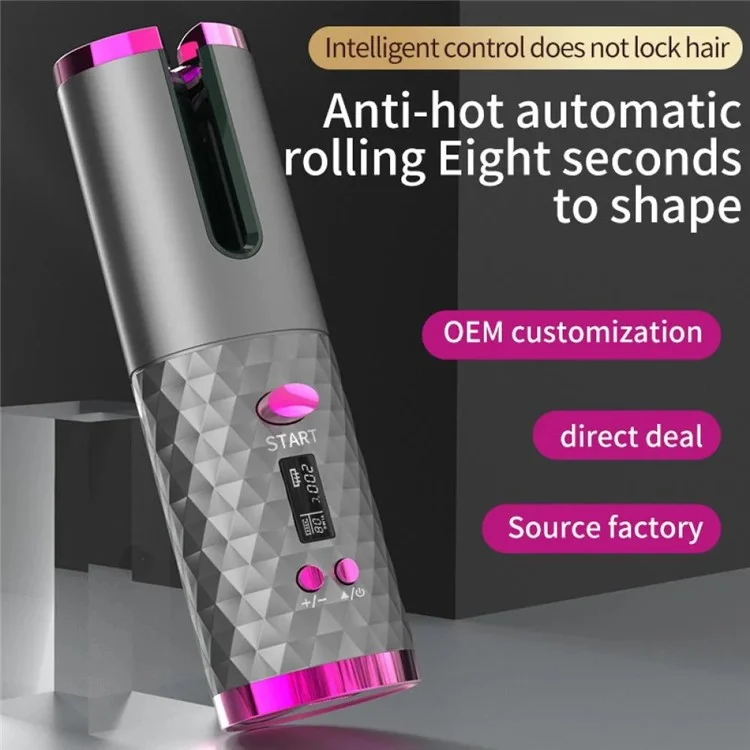JFQ-01 Automatic Curling Iron Rotating Hair Curler Wand LCD Display Ceramic Wave Hair Curler - White
