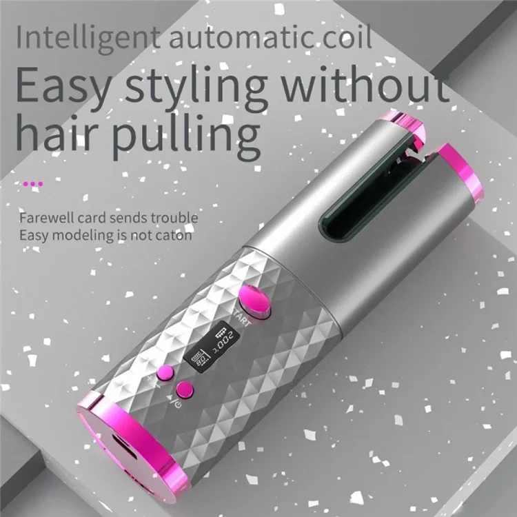 JFQ-01 Automatic Curling Iron Rotating Hair Curler Wand LCD Display Ceramic Wave Hair Curler - White