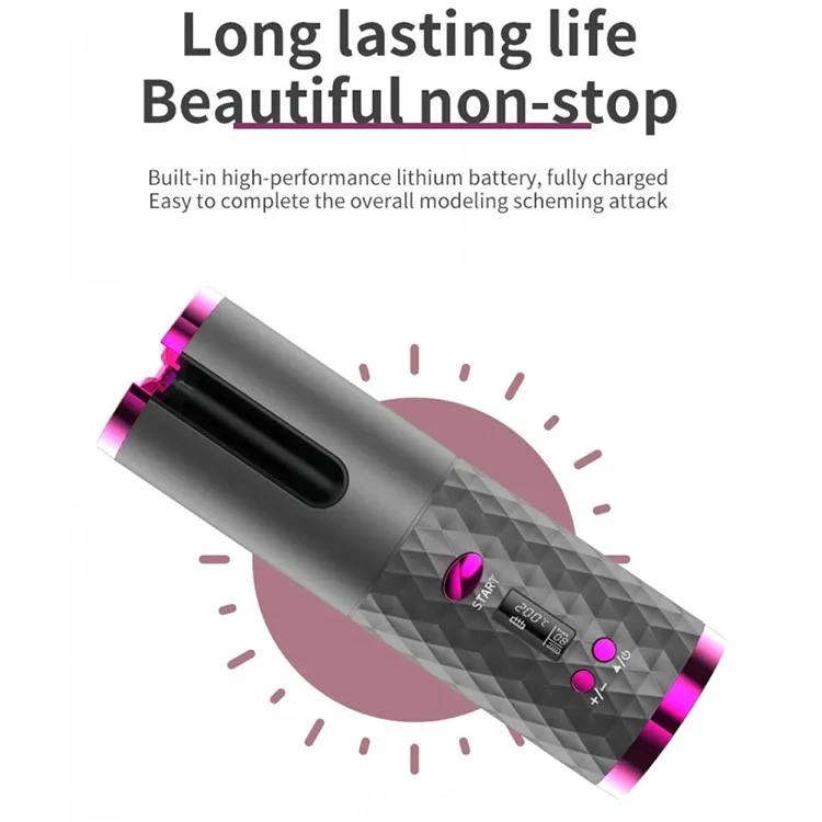JFQ-01 Automatic Curling Iron Rotating Hair Curler Wand LCD Display Ceramic Wave Hair Curler - White