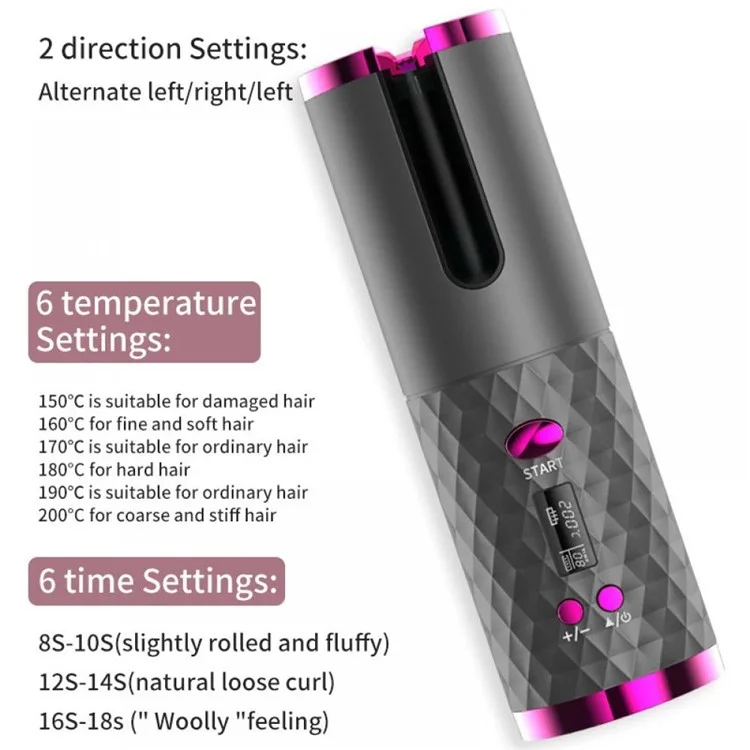 JFQ-01 Automatic Curling Iron Rotating Hair Curler Wand LCD Display Ceramic Wave Hair Curler - White