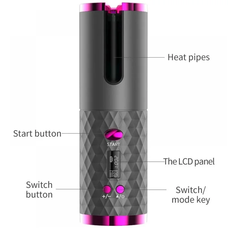 JFQ-01 Automatic Curling Iron Rotating Hair Curler Wand LCD Display Ceramic Wave Hair Curler - White