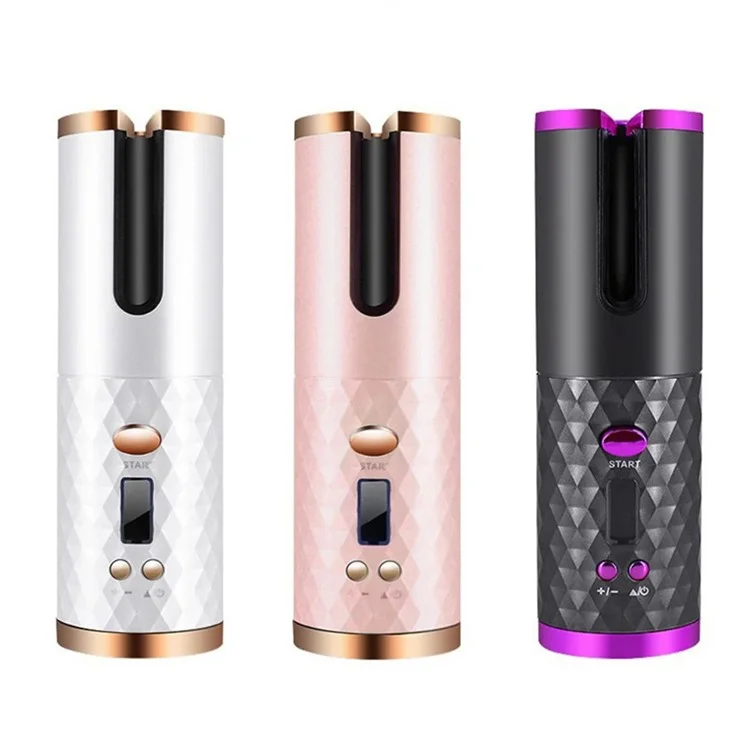 JFQ-01 Automatic Curling Iron Rotating Hair Curler Wand LCD Display Ceramic Wave Hair Curler - White