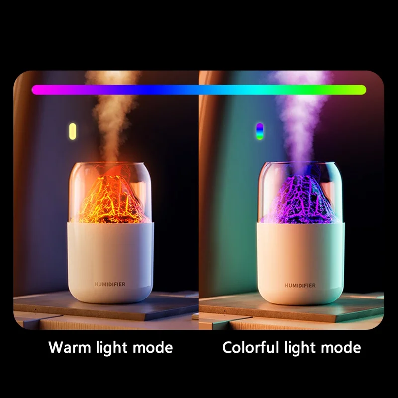 Y10 Volcano Humidifier Colorful Ambient Light Oil Diffuser Desktop Mute Aromatherapy Machine - Black / Volcano