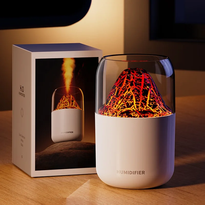 Y10 Volcano Humidifier Colorful Ambient Light Oil Diffuser Desktop Mute Aromatherapy Machine - Black / Volcano