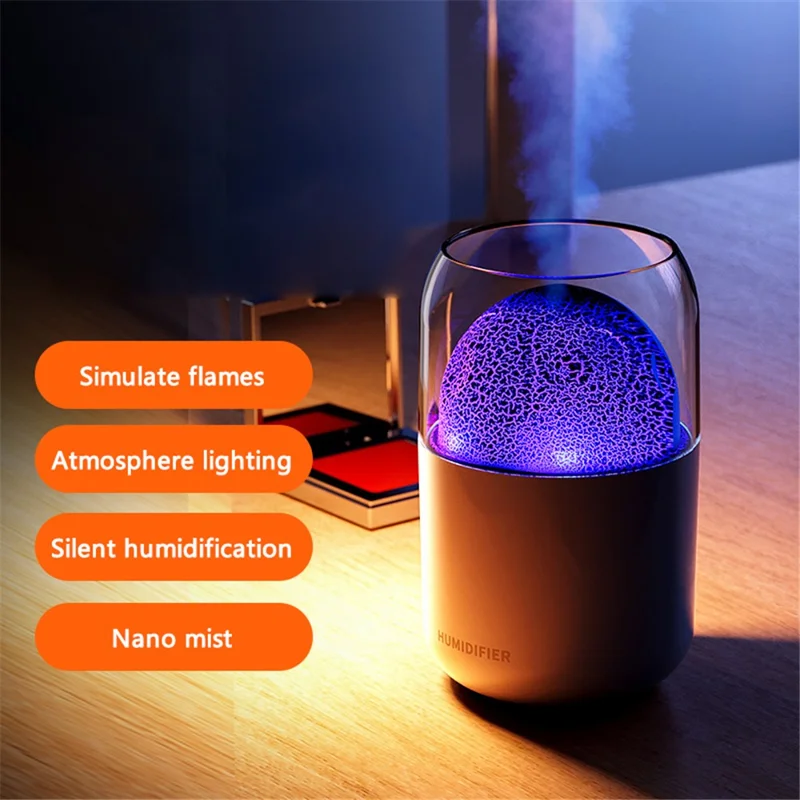 Y10 Volcano Humidifier Colorful Ambient Light Oil Diffuser Desktop Mute Aromatherapy Machine - White / Volcano